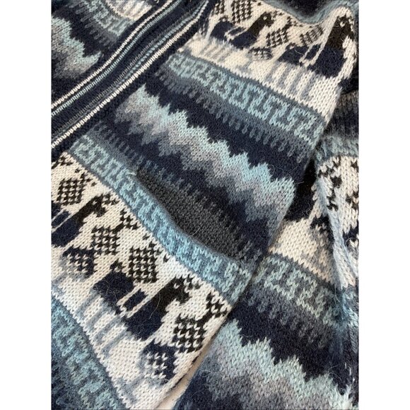 Arcohi's 100% Alpaca Navy Grey Cardigan Zip Up Sweater Pockets size M‎ fair isle - Picture 6 of 9